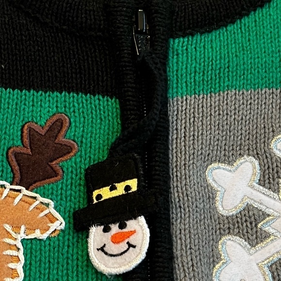 Y2K Ugly Christmas Sweater Patchwork Applique Knit Full Zip Large Petite - Picture 3 of 9